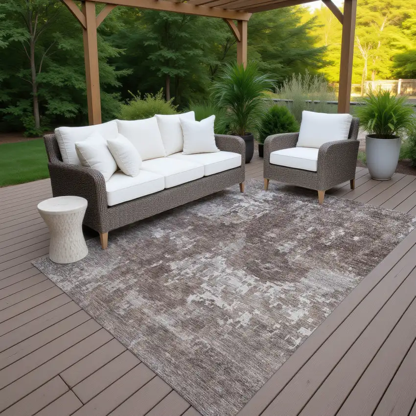 Brown And Ivory Abstract Washable Indoor Outdoor Area Rug Photo 7