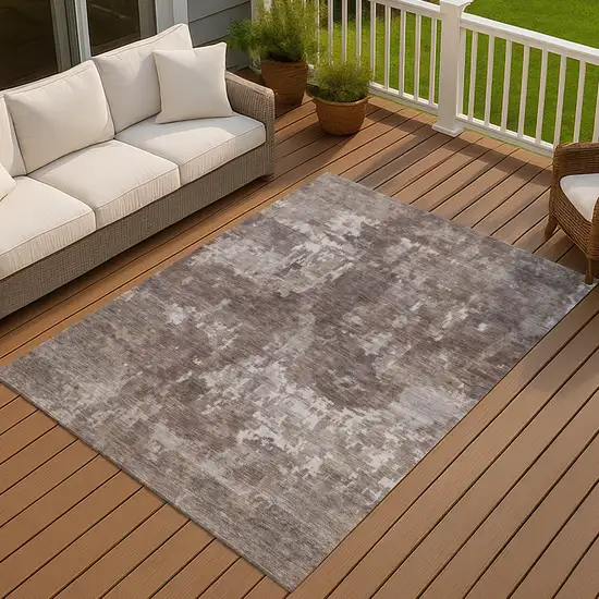 Brown And Ivory Abstract Washable Indoor Outdoor Area Rug Photo 5