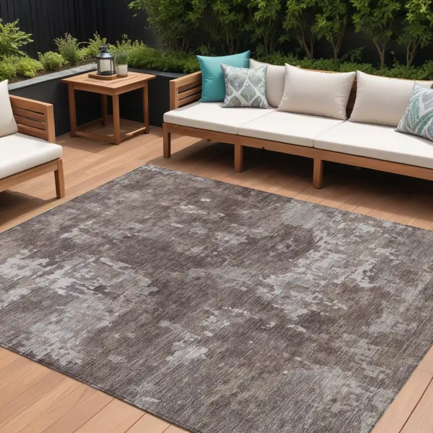 Brown And Ivory Abstract Washable Indoor Outdoor Area Rug Photo 1