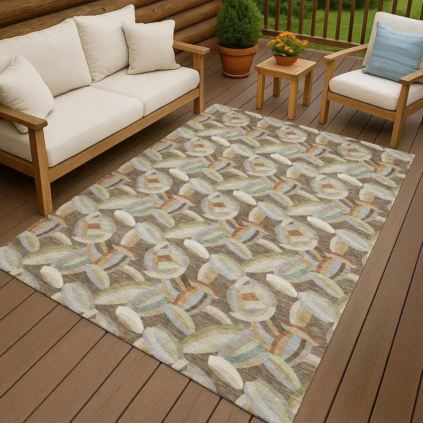 Brown And Ivory Abstract Washable Indoor Outdoor Area Rug Photo 4