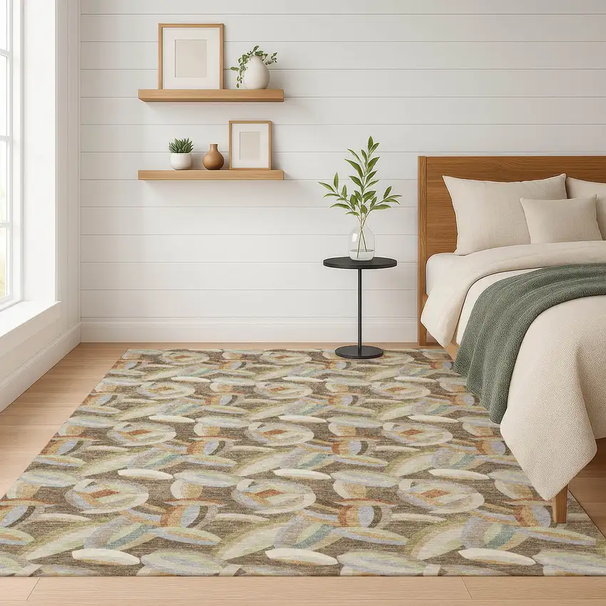 Brown And Ivory Abstract Washable Indoor Outdoor Area Rug Photo 6