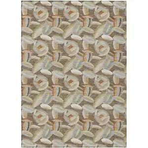 Photo of Brown And Ivory Abstract Washable Indoor Outdoor Area Rug