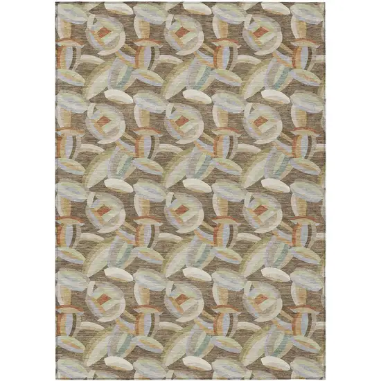 Brown And Ivory Abstract Washable Indoor Outdoor Area Rug Photo 1