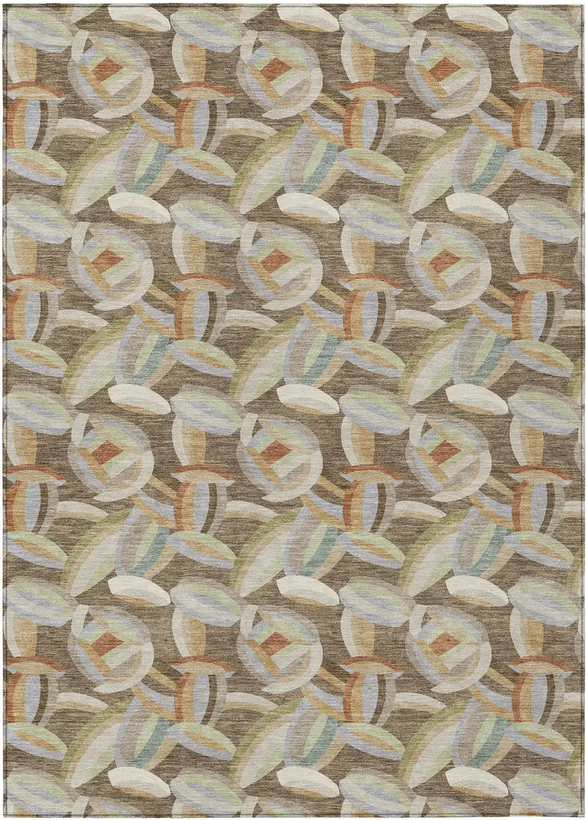 Brown And Ivory Abstract Washable Indoor Outdoor Area Rug Photo 1
