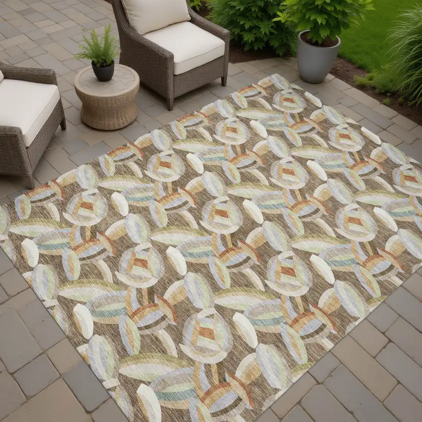 Brown And Ivory Abstract Washable Indoor Outdoor Area Rug Photo 7