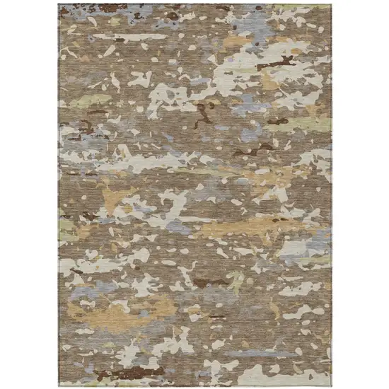 Brown And Ivory Abstract Washable Indoor Outdoor Area Rug Photo 1
