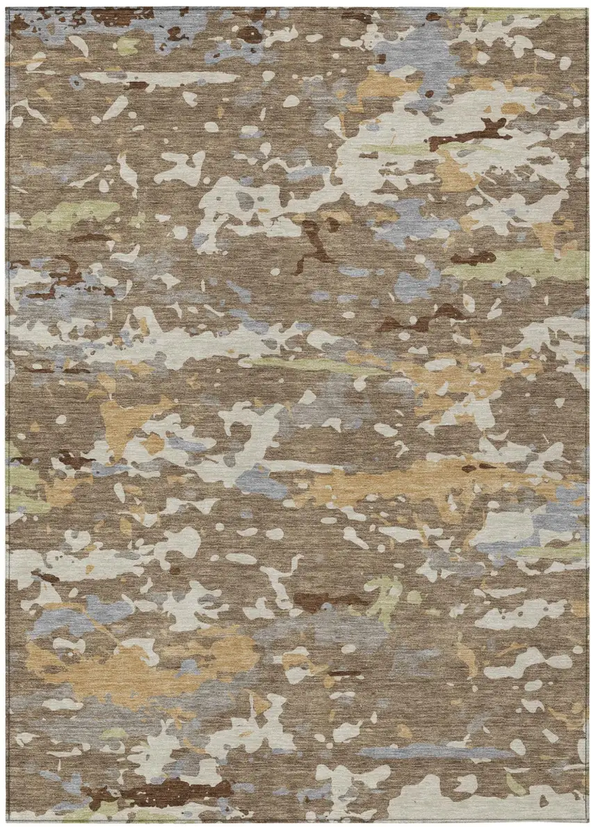 Brown And Ivory Abstract Washable Indoor Outdoor Area Rug Photo 1