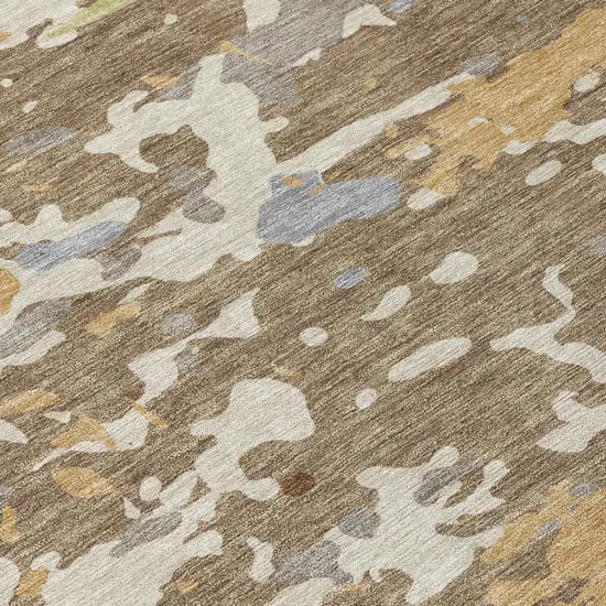 Brown And Ivory Abstract Washable Indoor Outdoor Area Rug Photo 5
