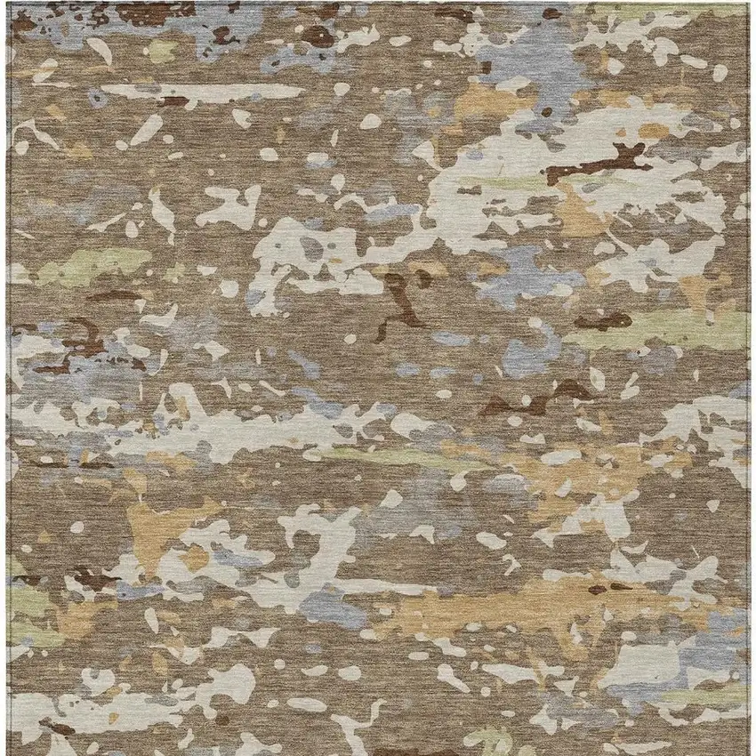 Brown And Ivory Abstract Washable Indoor Outdoor Area Rug Photo 3