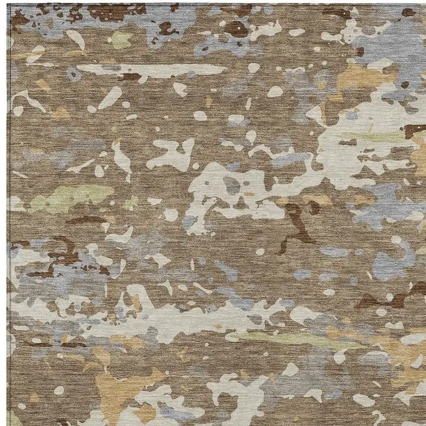 Brown And Ivory Abstract Washable Indoor Outdoor Area Rug Photo 2