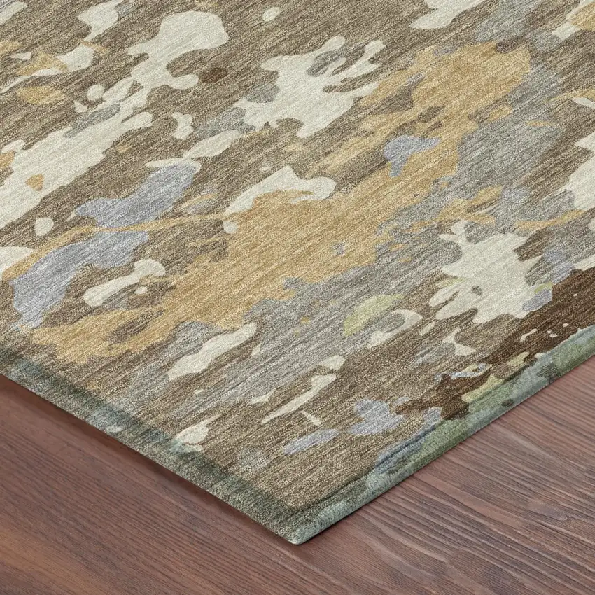 Brown And Ivory Abstract Washable Indoor Outdoor Area Rug Photo 4
