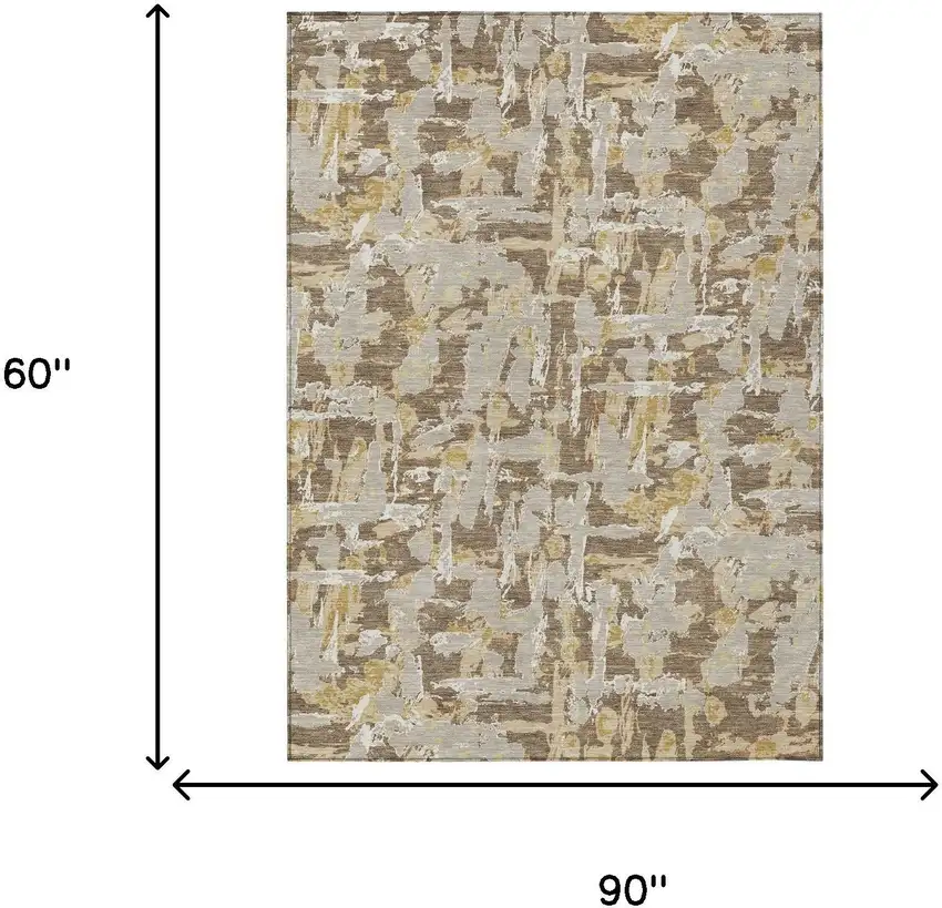 Brown And Ivory Abstract Washable Indoor Outdoor Area Rug Photo 9