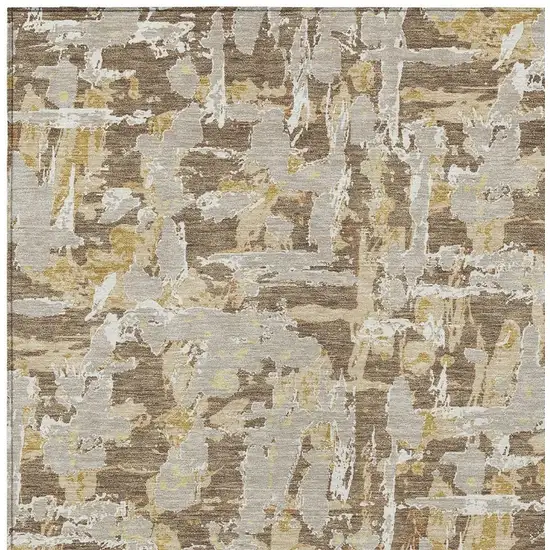 Brown And Ivory Abstract Washable Indoor Outdoor Area Rug Photo 5