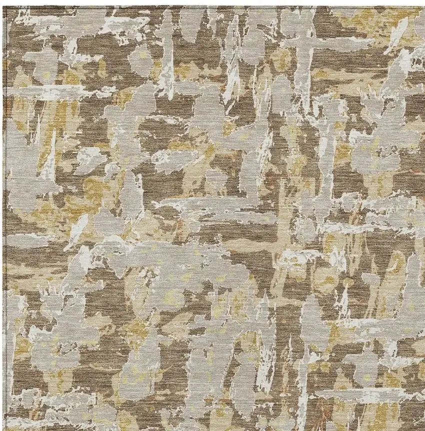 Brown And Ivory Abstract Washable Indoor Outdoor Area Rug Photo 5