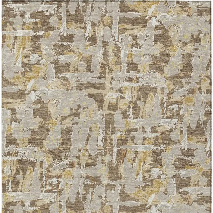 Brown And Ivory Abstract Washable Indoor Outdoor Area Rug Photo 4