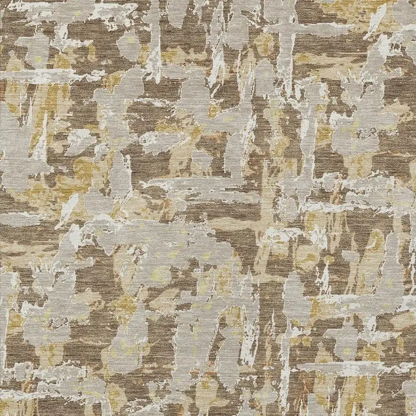 Brown And Ivory Abstract Washable Indoor Outdoor Area Rug Photo 3