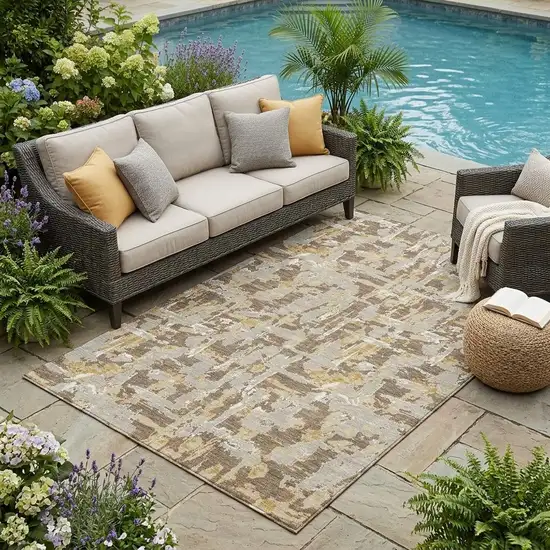 Brown And Ivory Abstract Washable Indoor Outdoor Area Rug Photo 1