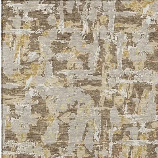 Brown And Ivory Abstract Washable Indoor Outdoor Area Rug Photo 5