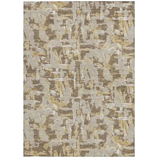 Brown And Ivory Abstract Washable Indoor Outdoor Area Rug Photo 4