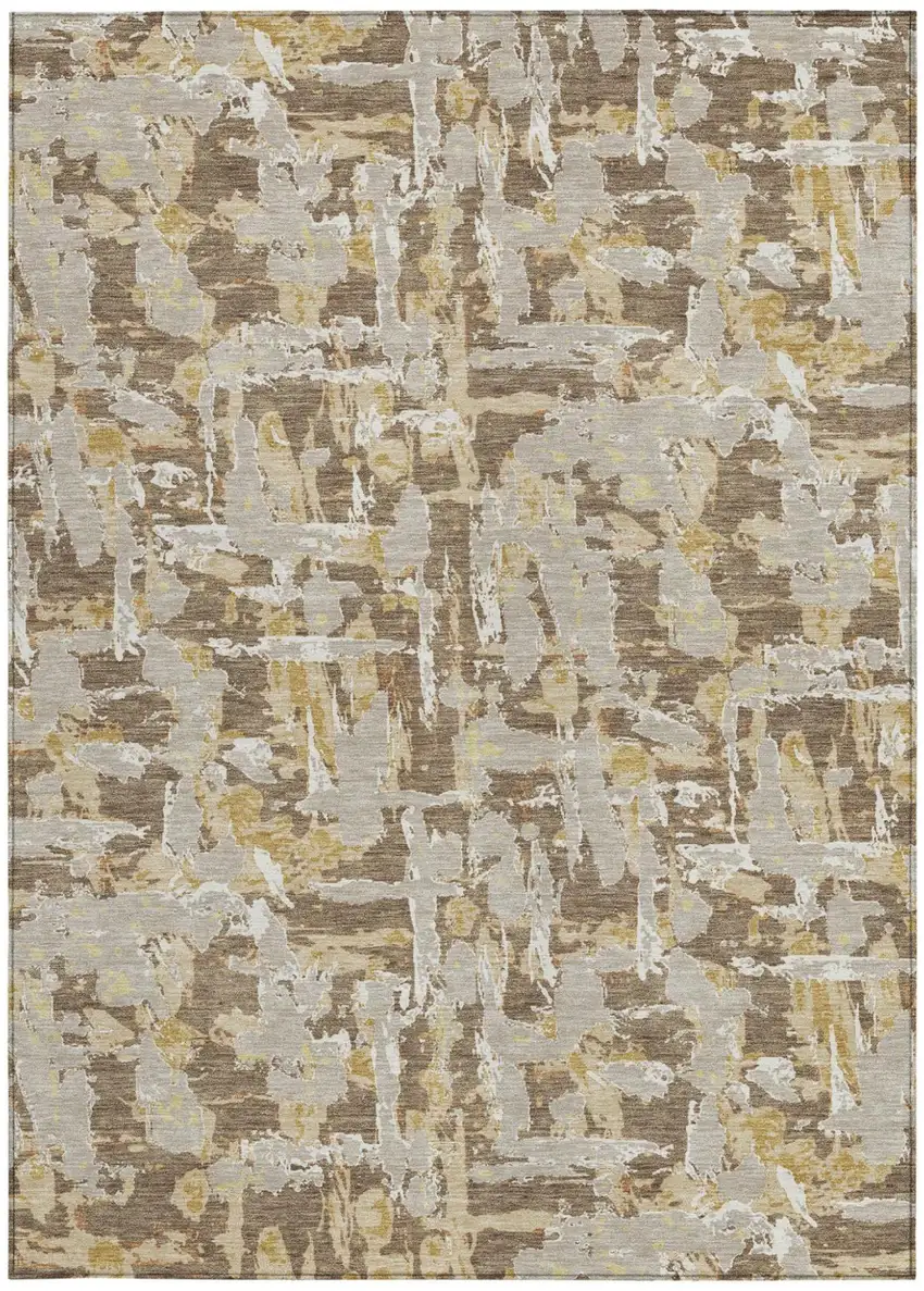 Brown And Ivory Abstract Washable Indoor Outdoor Area Rug Photo 4