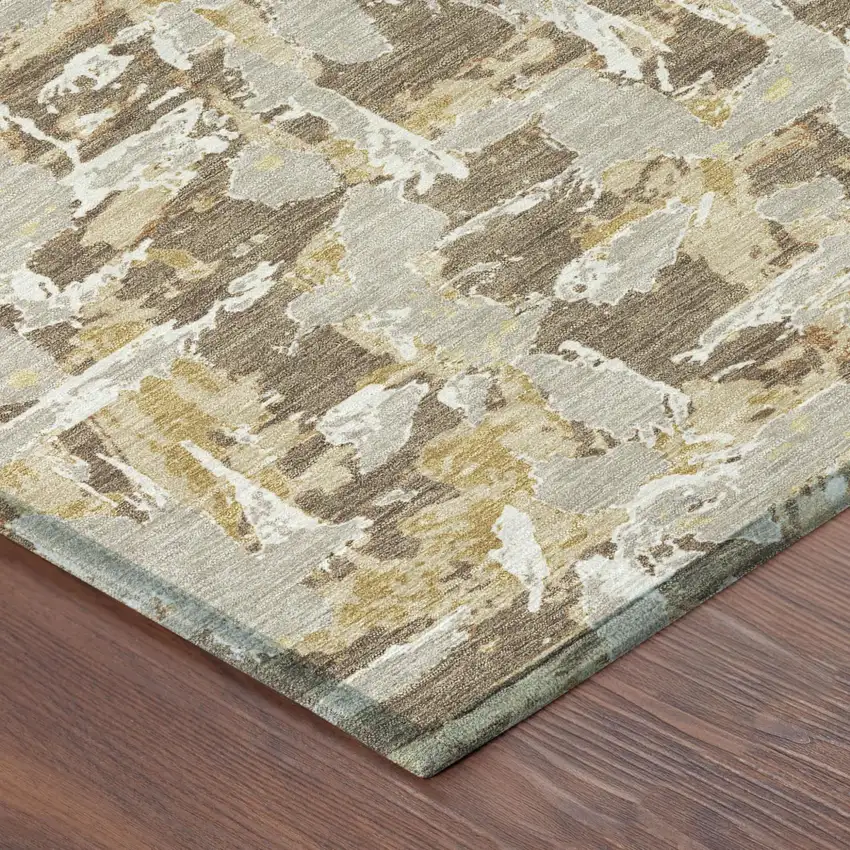 Brown And Ivory Abstract Washable Indoor Outdoor Area Rug Photo 7