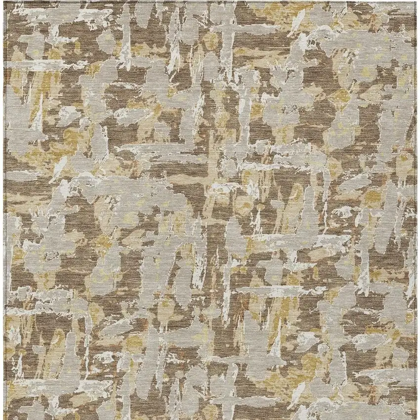 Brown And Ivory Abstract Washable Indoor Outdoor Area Rug Photo 6