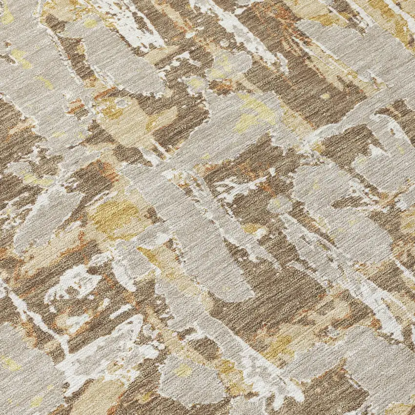 Brown And Ivory Abstract Washable Indoor Outdoor Area Rug Photo 8