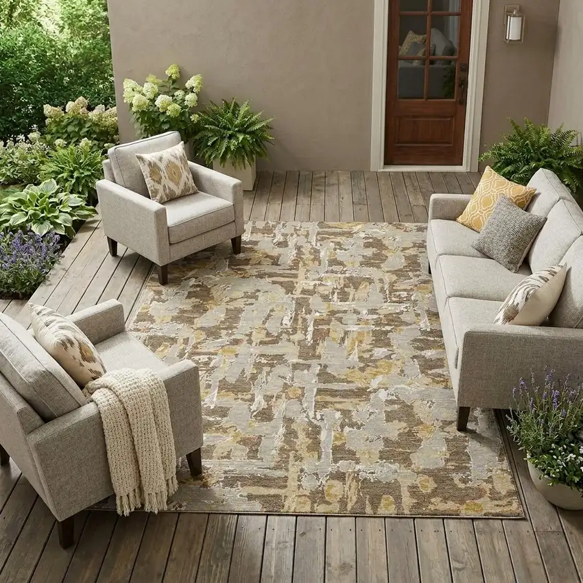 Brown And Ivory Abstract Washable Indoor Outdoor Area Rug Photo 1
