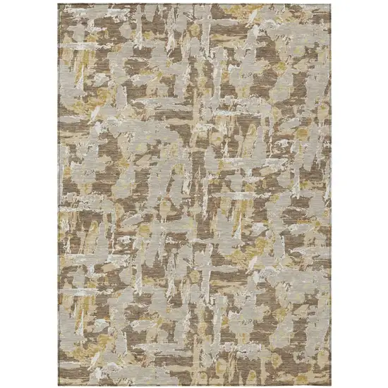Brown And Ivory Abstract Washable Indoor Outdoor Area Rug Photo 2