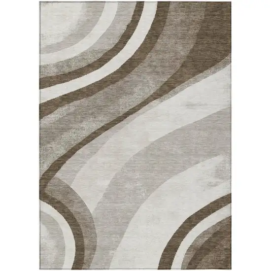 Brown And Ivory Abstract Washable Indoor Outdoor Area Rug Photo 4