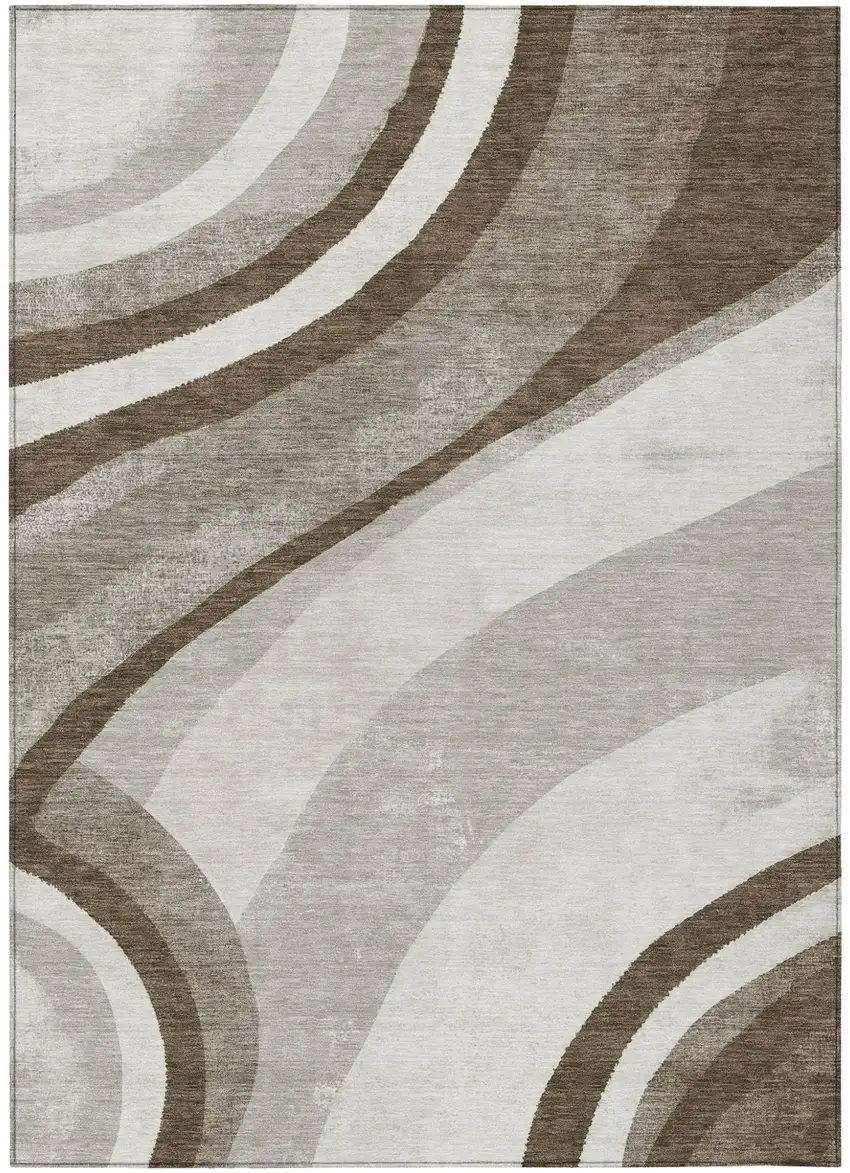 Brown And Ivory Abstract Washable Indoor Outdoor Area Rug Photo 4
