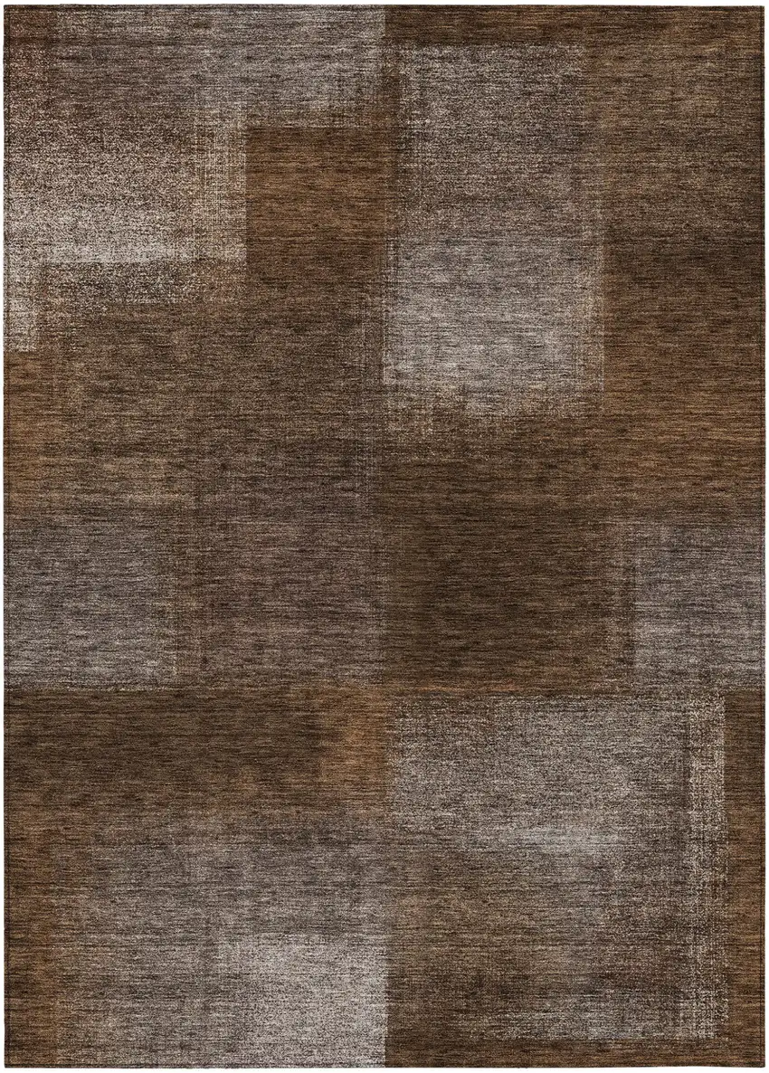 Brown And Ivory Abstract Washable Indoor Outdoor Area Rug Photo 1