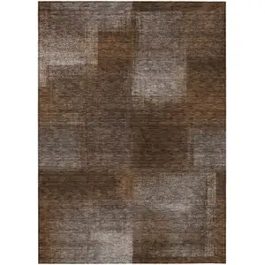 Photo of Brown And Ivory Abstract Washable Indoor Outdoor Area Rug