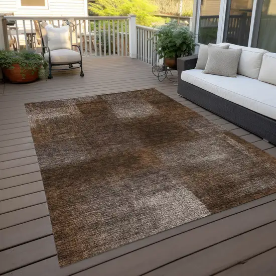 Brown And Ivory Abstract Washable Indoor Outdoor Area Rug Photo 9