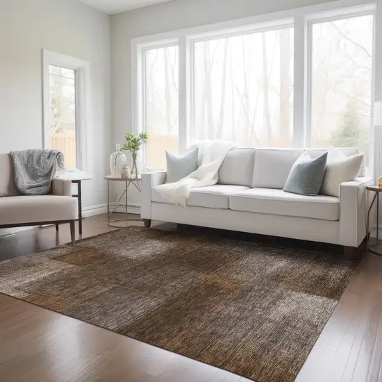 Brown And Ivory Abstract Washable Indoor Outdoor Area Rug Photo 8