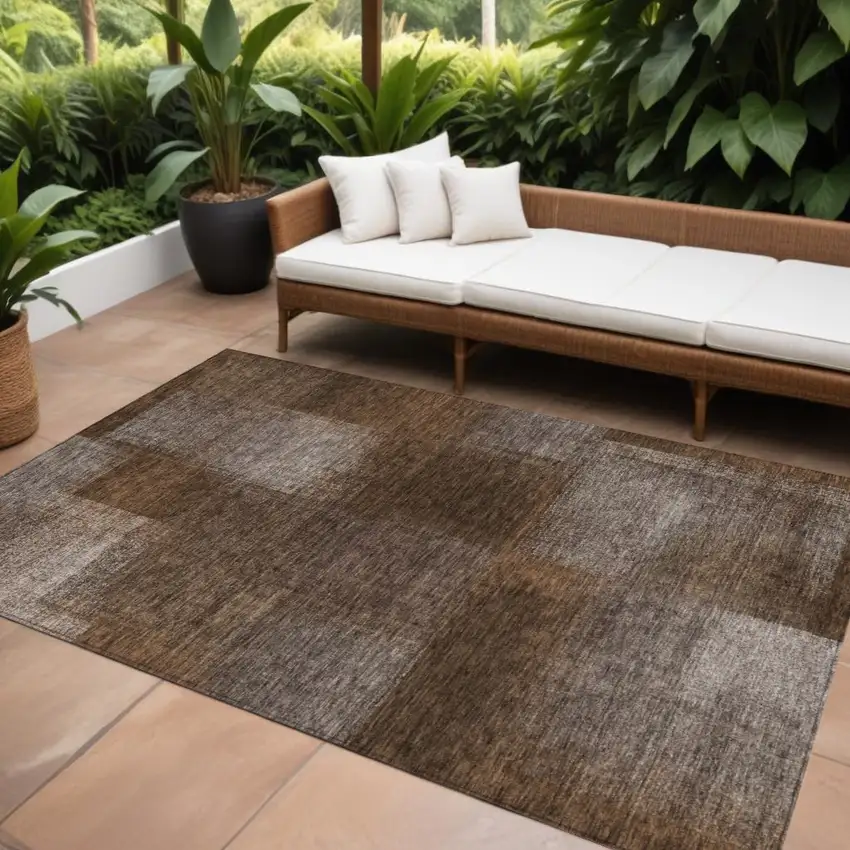 Brown And Ivory Abstract Washable Indoor Outdoor Area Rug Photo 1