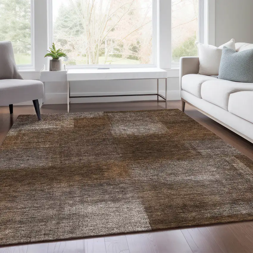 Brown And Ivory Abstract Washable Indoor Outdoor Area Rug Photo 8