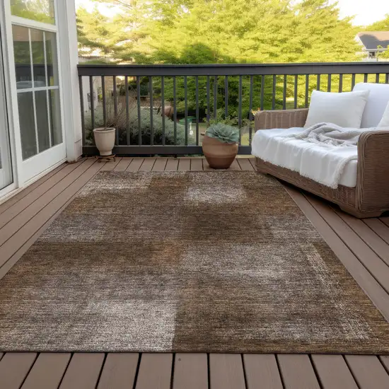 Brown And Ivory Abstract Washable Indoor Outdoor Area Rug Photo 6
