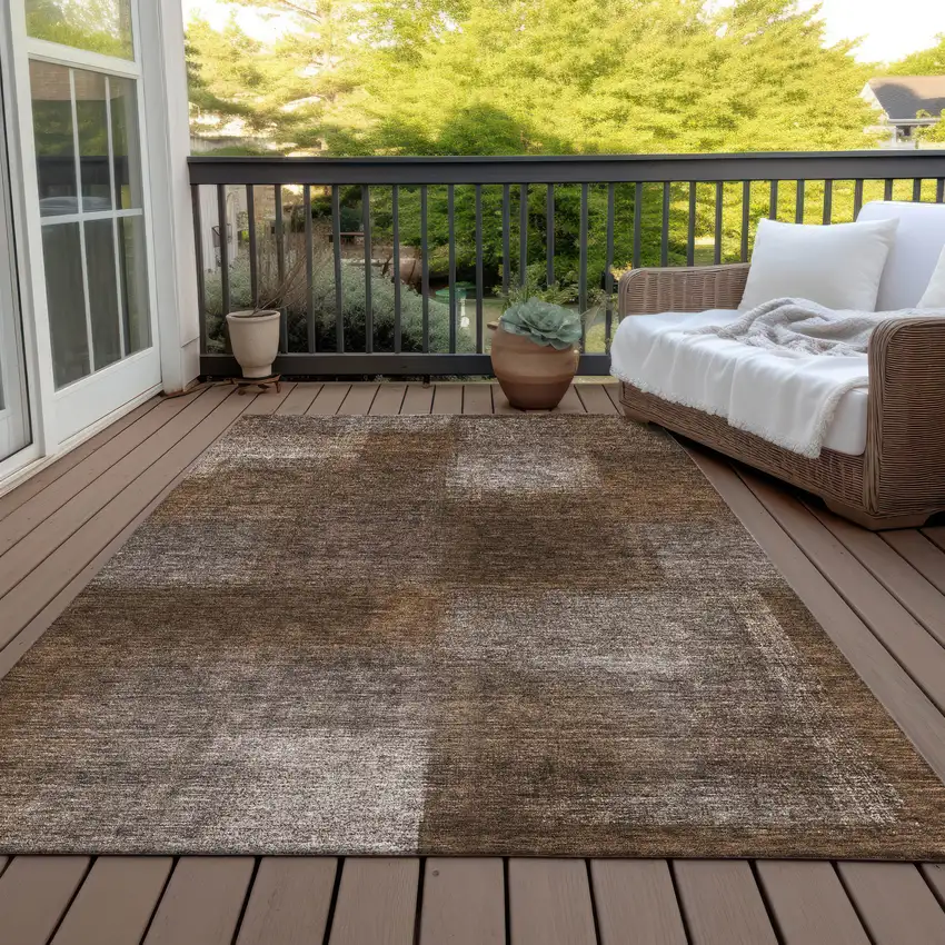 Brown And Ivory Abstract Washable Indoor Outdoor Area Rug Photo 6