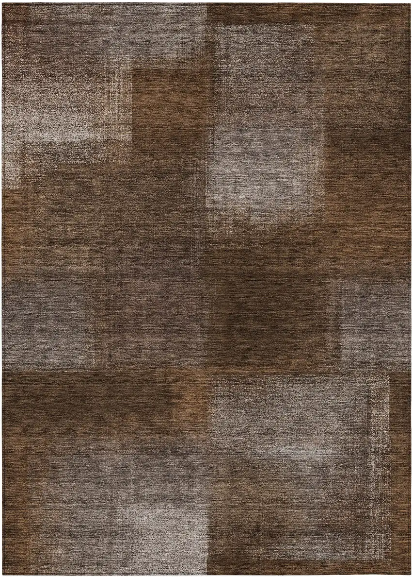 Brown And Ivory Abstract Washable Indoor Outdoor Area Rug Photo 1