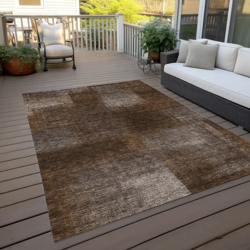 Brown And Ivory Abstract Washable Indoor Outdoor Area Rug Photo 9