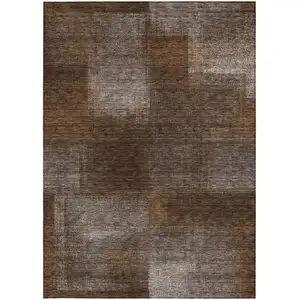 Photo of Brown And Ivory Abstract Washable Indoor Outdoor Area Rug