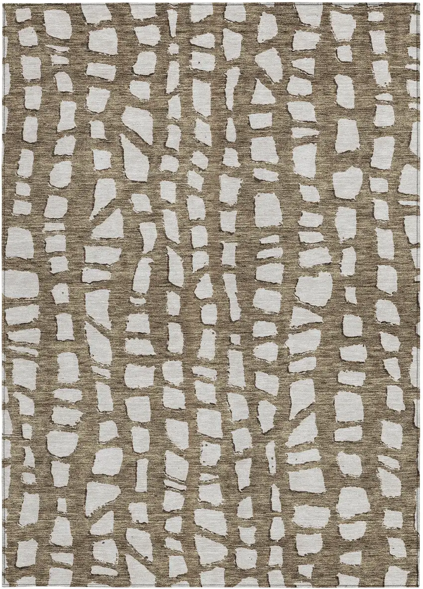 Brown And Ivory Abstract Washable Indoor Outdoor Area Rug Photo 5