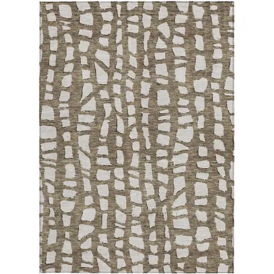 Brown And Ivory Abstract Washable Indoor Outdoor Area Rug Photo 5