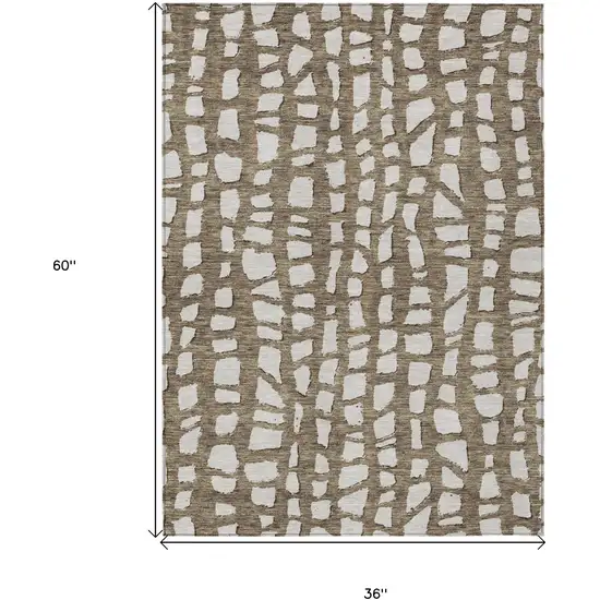 Brown And Ivory Abstract Washable Indoor Outdoor Area Rug Photo 7