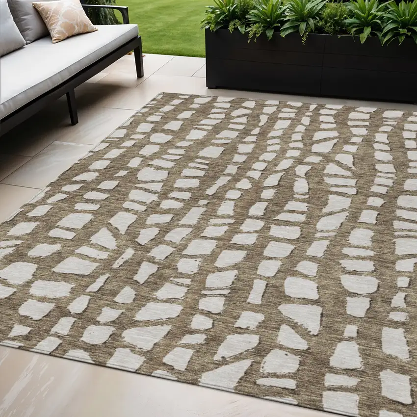 Brown And Ivory Abstract Washable Indoor Outdoor Area Rug Photo 1