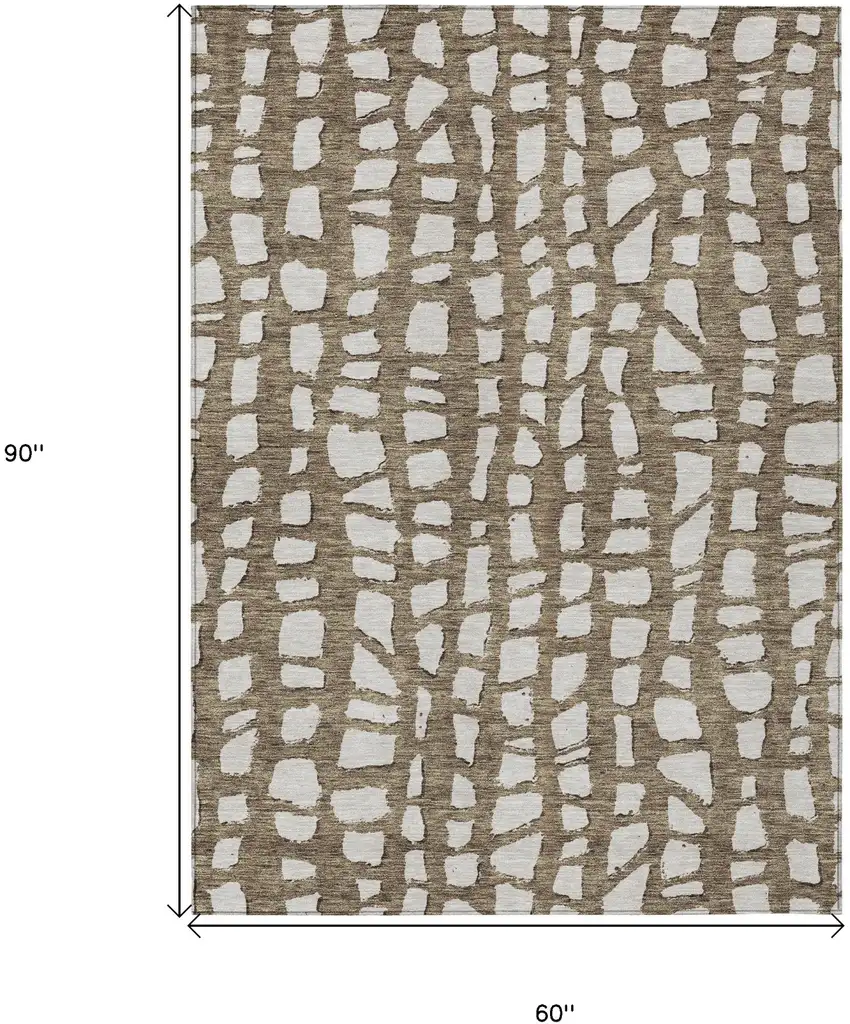 Brown And Ivory Abstract Washable Indoor Outdoor Area Rug Photo 7