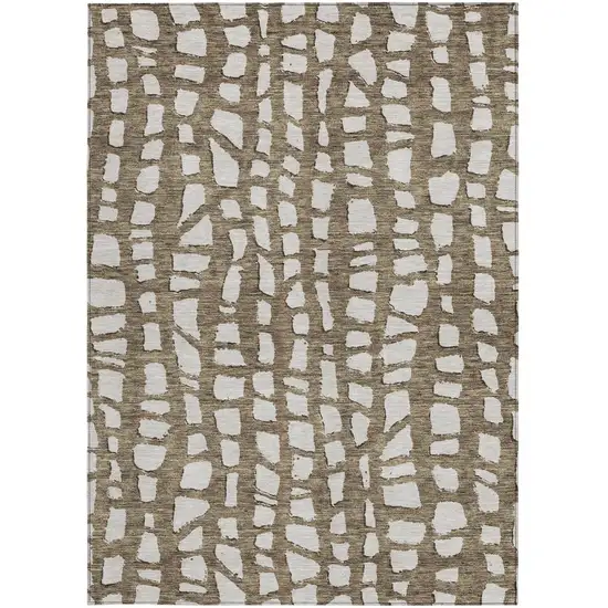 Brown And Ivory Abstract Washable Indoor Outdoor Area Rug Photo 6