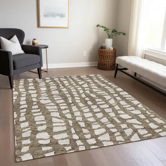 Brown And Ivory Abstract Washable Indoor Outdoor Area Rug Photo 8