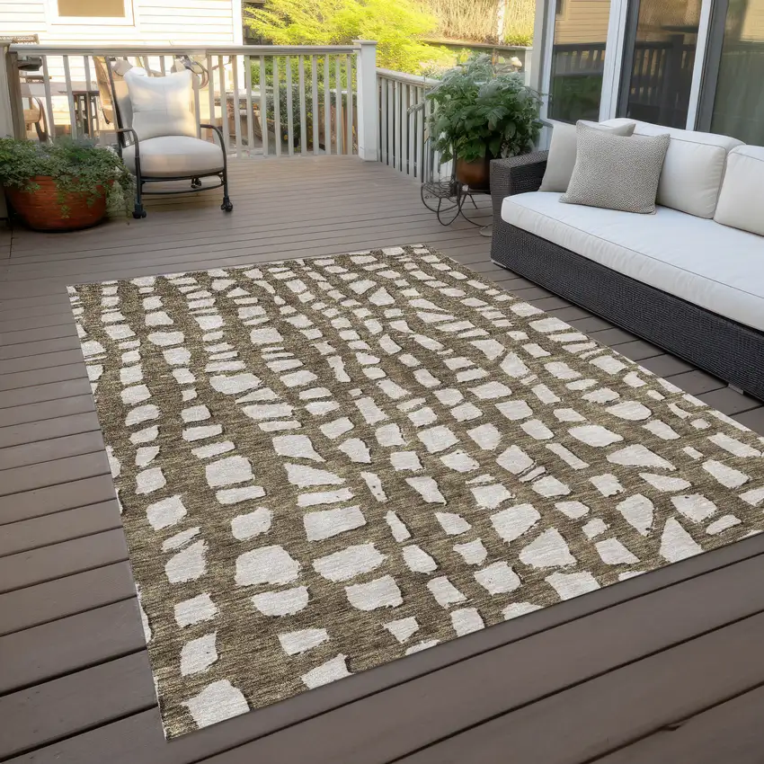 Brown And Ivory Abstract Washable Indoor Outdoor Area Rug Photo 9